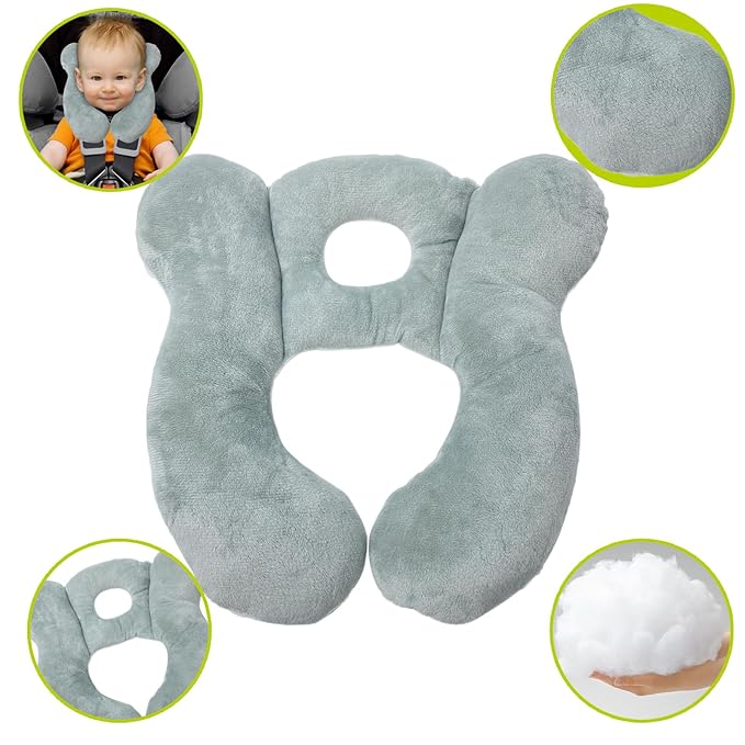 Baby Travel Pillow, Infant Kid's Cushion Soft and Skin Friendly for Car Seat, Pushchair and Stroller (Plush Grey)
