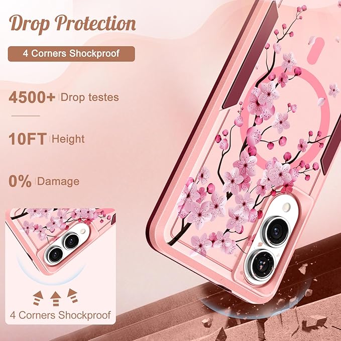 for Samsung Galaxy S25 Edge Case - Compatible with MagSafe Women Girls Cute Magnetic Protective Phone Cover Girly Flowers Blossom Heavy Duty Shockproof Design for Samsung S25 Edge Case