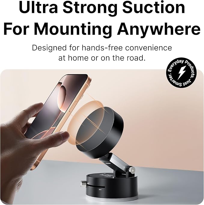 It's Just Smart IJS Magnetic Phone Mount with Ultra Power Locking Suction Cup for Car, Desk & Mirror, Magsafe Compatible, for iPhone 17, 16, 15, 14, Samsung & Pixel