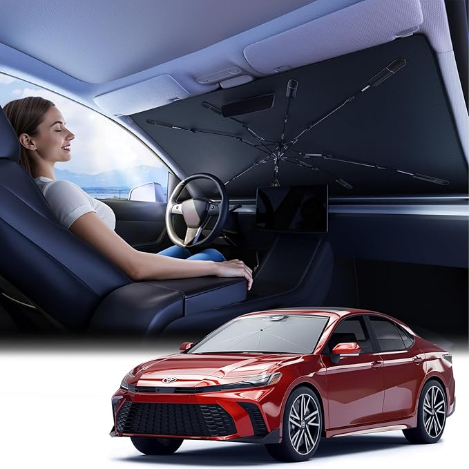 Car Windshield Sun Shade Umbrella - [Silver Heat Shield & UV Reflective] Protector for Cars, Universal Fit Small (53" L x 31" W) | 25°F Cooler, Friendly Vinyl Coatings