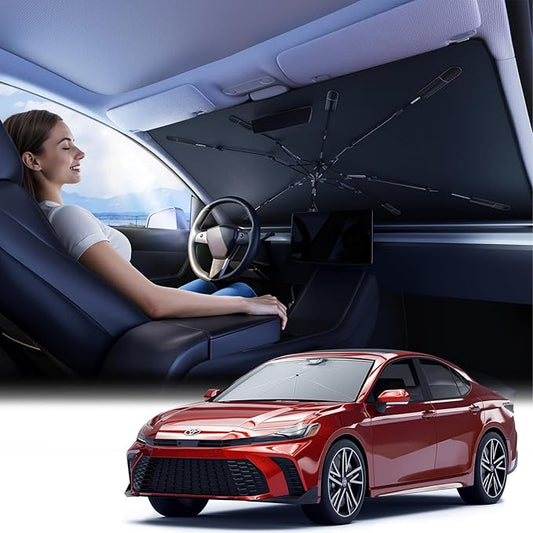 Car Windshield Sun Shade Umbrella - [Silver Heat Shield & UV Reflective] Protector for Cars, Universal Fit Small (53" L x 31" W) | 25°F Cooler, Friendly Vinyl Coatings
