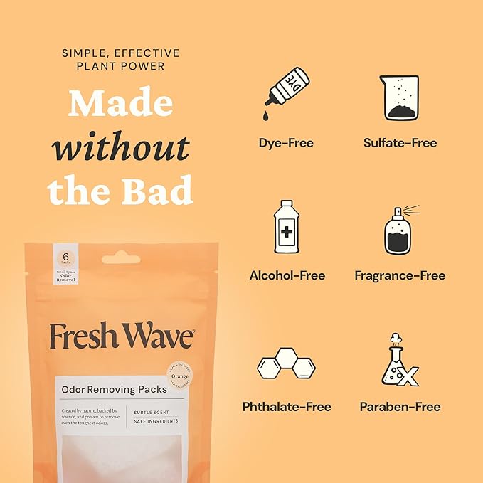 Fresh Wave Orange Odor Eliminating & Deodorizing Packs - Bag of 6 & Fresh Pod Case