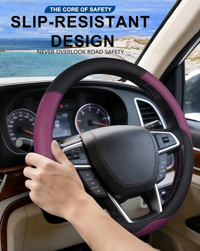Heavy-Duty Steering Wheel Cover for RV Trucks & Campers - Non Slip Covers, Steering Wheel Grip for Motorhomes & Recreational Vehicles, Fits Oversized 15.5-16 Inch Wheels (Purple)
