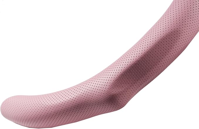 Quick Install Sporty Perforated Pink Nappa Leather Steering Wheel Cover with Black Stripe Universal fit 14½" to 15" Car SUV Pickup 14.5 to 15 inches Napa