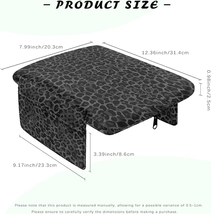 Dreaweet Black Leopard Print Center Console Cover for Car Thick Arm Rest Cover Pad with Pockets Cheetah Car Accessories Universal Comfortable Car Armrest Cover Cushion Pad