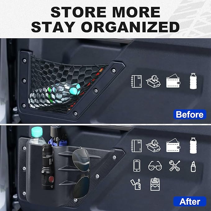 NeaLia Ford Bronco Door Storage Pockets, Front & Rear Door Side Organizer Box, Interior Net Pocket Replacement Bezel Frame Trim Cup Holder for Bronco 2021 2022 2023 2024 2025 (Not Sport), 4PCS