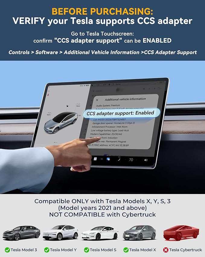 Ecogenix Upgraded 2In1 CCS & J1772 to Tesla Adapter, 250KW Fast CCS1 to Tesla Charging Adapter, ONLY Fit for Tesla Model Y, 3, S, X, Compatible with Level 1 2 3 Charging Stations with CCS1& J1772
