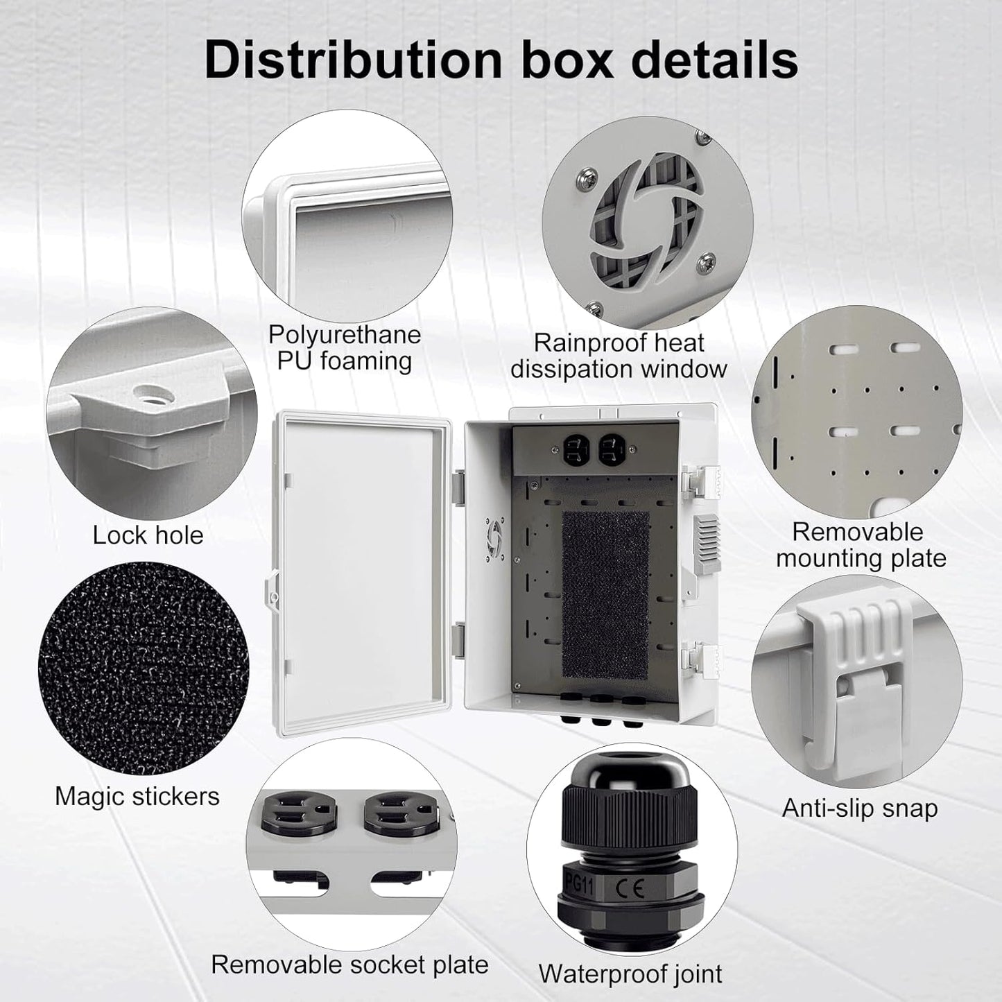 Outdoor Electrical Junction Box, ABS Water Resistant Enclosure with Internal Mounting Panel & Hinged Cover (13" H* 9.2" L* 4.6" W & Outlet)