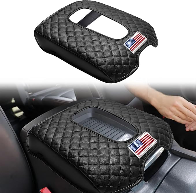 Center Console Armrest Seat Box Cover Compatible with Cadillac Escalade 2015-2020, Center Console Protector Cover Cushion Lid Protector Pad Anti-Scratch Leather Interior Accessories (Flag style)