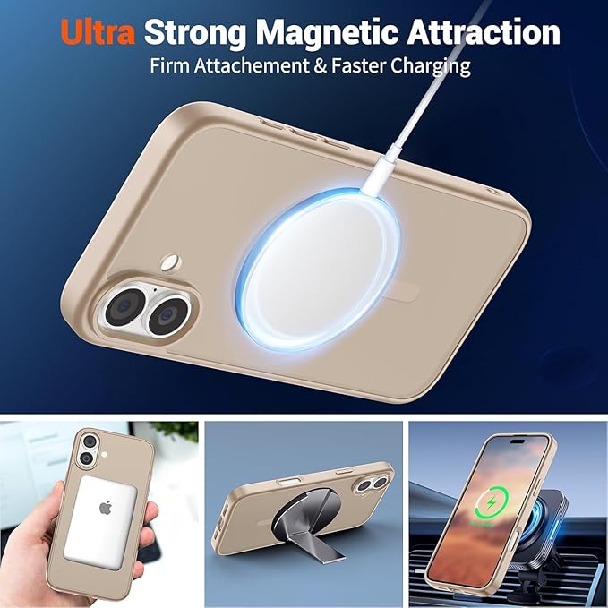 SUPFINE Magnetic for iPhone 16 Case (Compatible with MagSafe)(Military Grade Drop Protection) Translucent Matte Shockproof with Anti-Fingerprint Phone Cover,Desert Gold