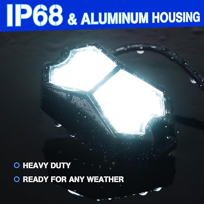 Led Rock Lights White 4 Pods 18LEDs 210 Degree Wide Angle IP68 Waterproof Aluminum Housing Underglow Underbody Lights 12v 24V for Truck UTV ATV Camper (4 Pods)