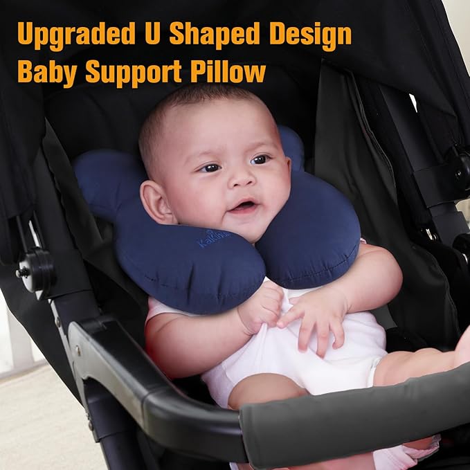 KAKIBLIN Baby Neck Pillow, Baby Head Pillow, Upgraded Support Travel Pillow,Neck Support Pillow for Carseat, Newborn Neck Support for Car Seat, Stroller, Pushchair, Travel, Dark Blue