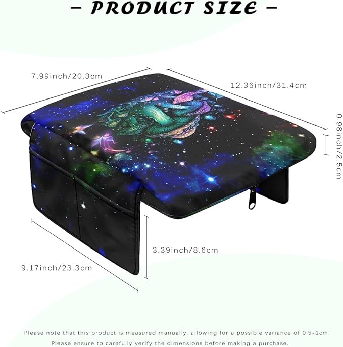 Wanyint Mushroom Galaxy Car Center Console Cover Comfortable Non-Slip Armrest Cushion with Side Storage Pocket Arm Rest Covering Protective Cover Car Interior Accessories