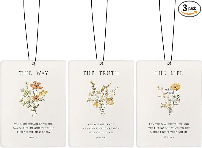 Floral Christian Car Air Freshener, Bible Verses Air Freshener Hanging 3 Pcs for Cars Closet Drawer or Books, Religious Christian God Car Accessories Mirror Decor for Women