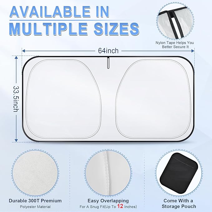 LivTee Car Windshield Sun Shade – 300T Polyester, Double-Layer Design, Foldable Sunshade for Small Sedans & Mini SUV, UV & Heat Protection, Automotive Interior Sun Shield, Car Accessories (64"x33.5")