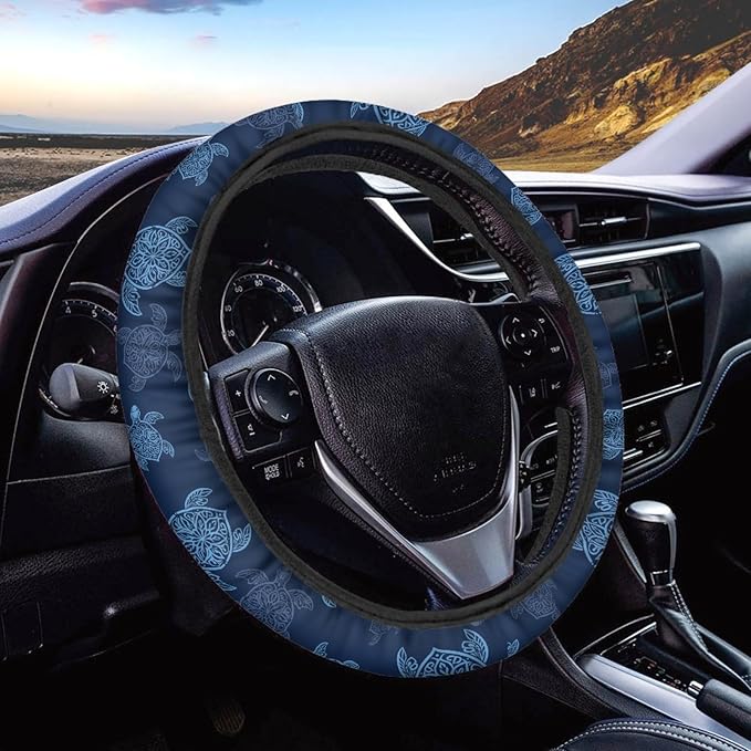 AFPANQZ Blue Turtles Print Car Steering Covers Anti Slip Universal Fit Comfort Grip Auto Sweat Absorption Stretch-on Fabric 14.5 inch 15 inch Breathable Warm in Winter and Cool in Summer