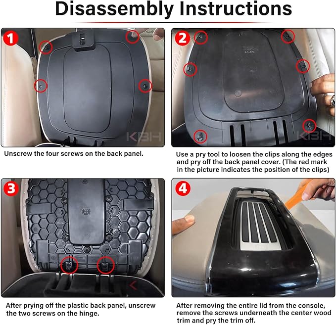 KBH Center Console Cover Replacement for Cadillac Escalade 2007 2008 2009 2010 2011 2012 2013 2014, Vinyl Leather Armrest Skin Upholstery, Anti-Scratch, Black (Leather Part Only)