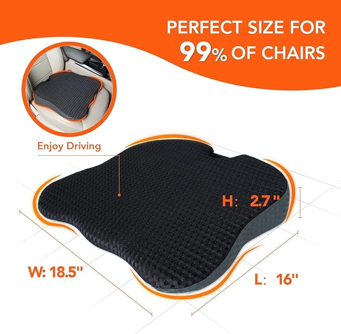 Car Seat Cushion, Comfort Memory Foam Car Cushions for Driving (Gray)