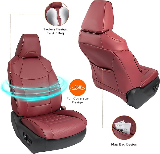 Custom Fit RAV4 Hybrid Seat Cover for Toyota RAV4 2019 2020 2021 2022 2023 2024 2025 Hybrid-LE/XLE/Limited/Woodland Edition/XLE Premium,Faux Leather,2-Row Full Set,(Burgundy)