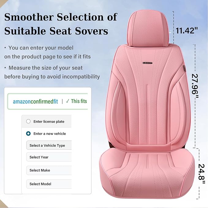 Coverado Seat Covers for Cars, Leather Car Seat Covers Full Set, Pink Waterproof Seat Covers, Luxury Car Seat Protector, Front and Back Car Seat Cushions Universal Fit for Most Sedans, Trucks, SUV