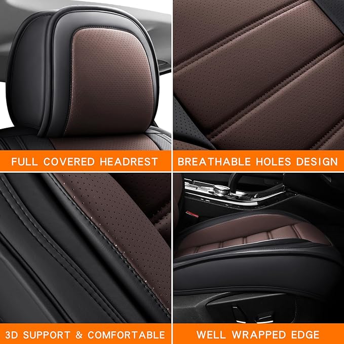 Seat Covers, Car Seat Covers Front Seats, Car Seat Cover, Car Seat Protector Waterproof, Car Seat Cushion Nappa Leather, Brwon Seat Covers Carseat Cover Universal Fit for Most Cars