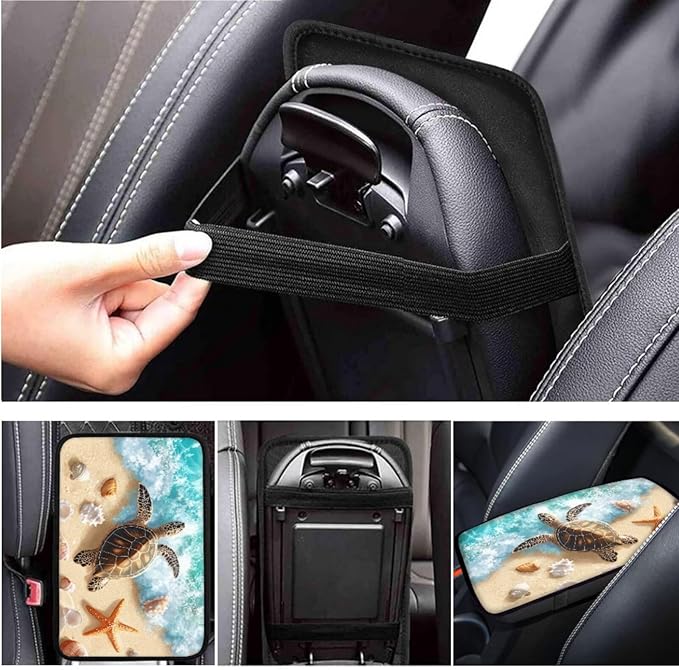 Sea Turtle Print Car Accessories for Men Women Cute Car Steering Wheel Cover Set 6 Pcs Handbrake Gear Cover Cup Coaster Suit for Most Cars Truck Vans SUV