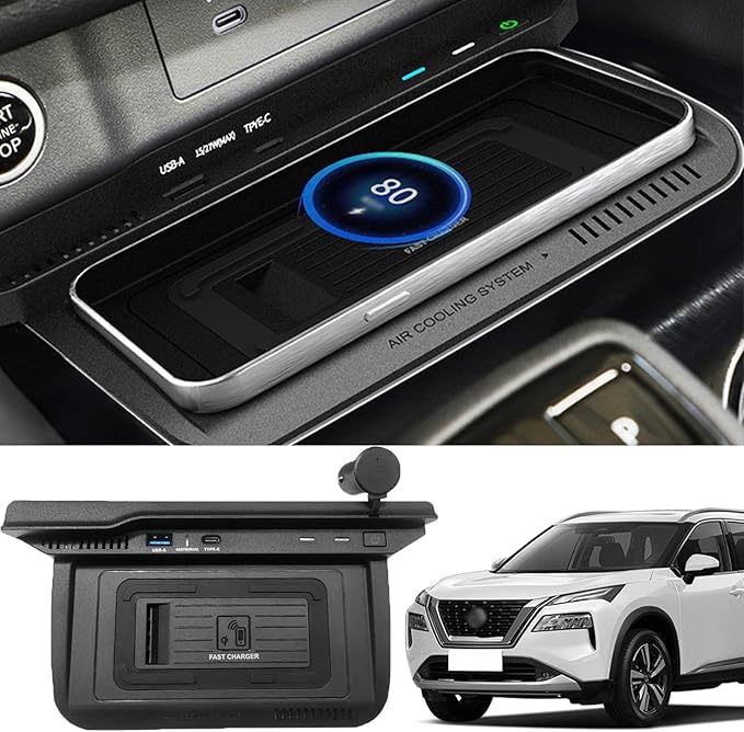Wireless Car Charger with 15w Wireless and 27w USB Qc3.0 Fast Charging for Nissan Rogue (2021-2023) S/Sv/Sl Center Console Charging Pad Mat Interior Accessories