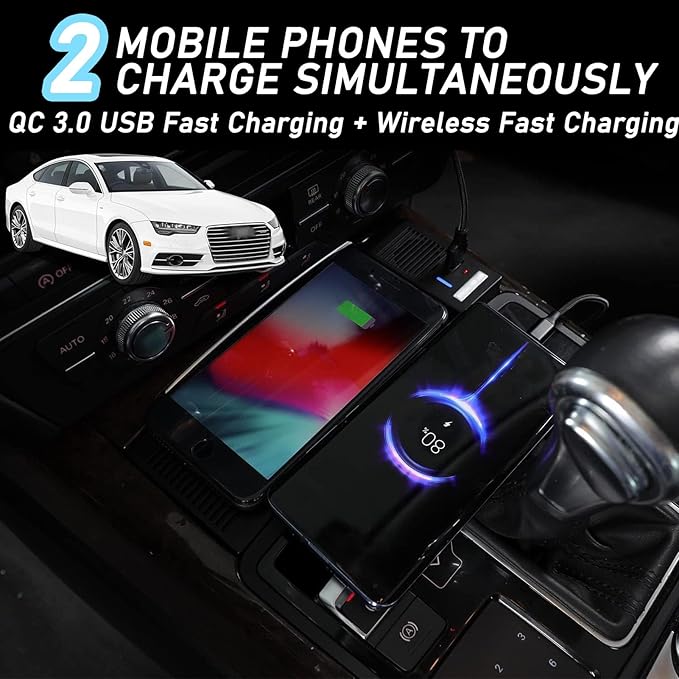 CenNa Wireless Car Charger for Audi A4 Allroad/A4/A5/S5/Rs5/Q5/Sq5 (2008-2018) All Models Accessory with 15w Wireless and USB Qc3.0 Fast Charging, Gift for Family