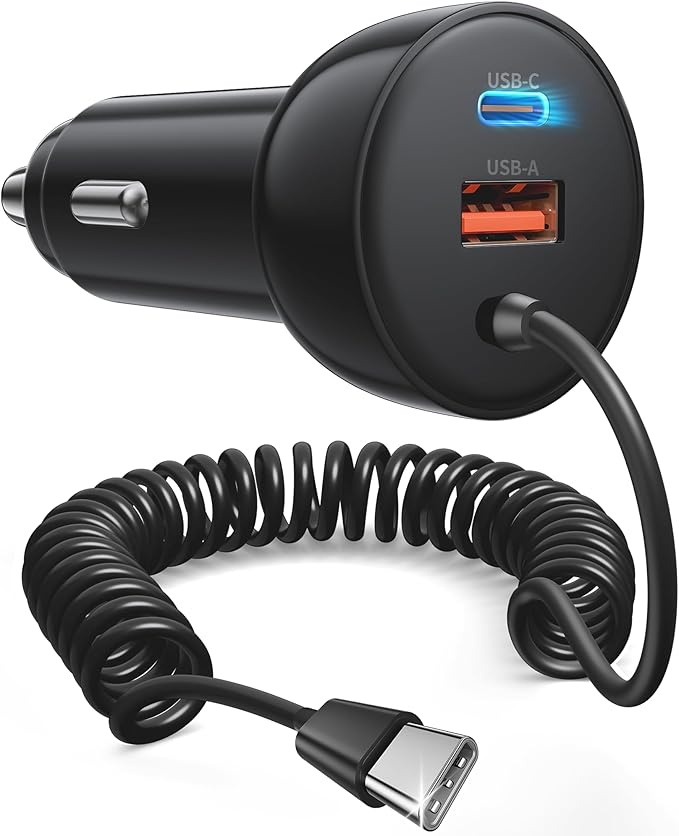iPhone 17e 17 16 15 Pro Max Car Charger Fast Charging, 3-Port 90W Fast USB C Car Charger Adapter Cigarette Lighter with 4FT Coiled USB C Cable for iPhone 17e/17/17 Pro Max/Air/16/15 Pro/Plus, iPad