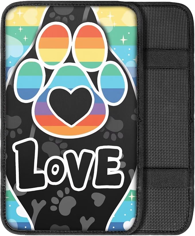 UNICEU Universal Fit Dog Paw Car Armrest Cover Colorful Stripes Love Dog Paws Auto Center Console Armrest Pad Anti Slip Armrest Seat Box Cover Protector Comfortable Car Interior Decor Accessories