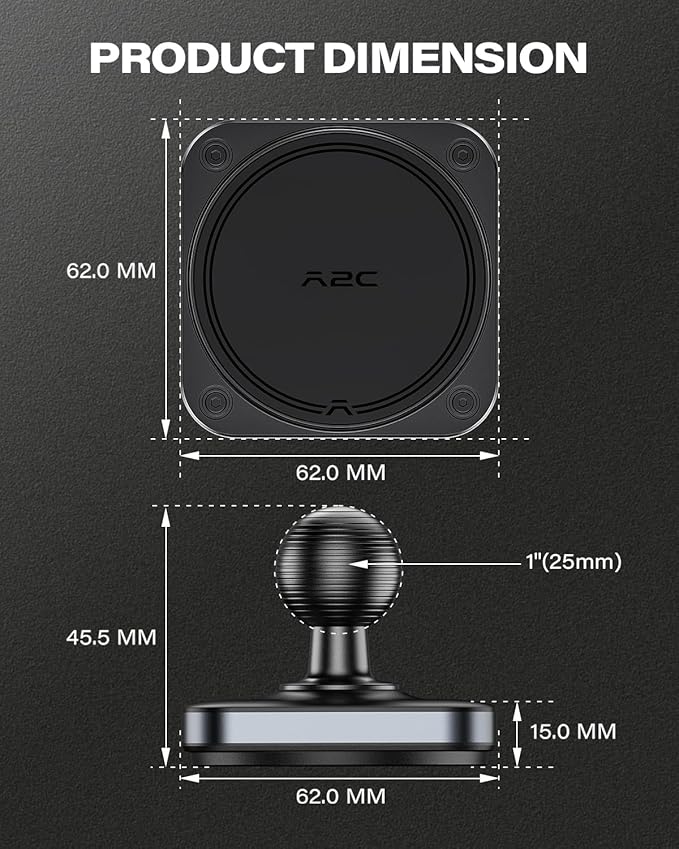 Heavy Duty Magnetic Phone Holder Base with 1" Ball for MagSafe iPhone 17-12 Series, Compatible with RAM mounts and Other B Size Ball Double Socket Arm