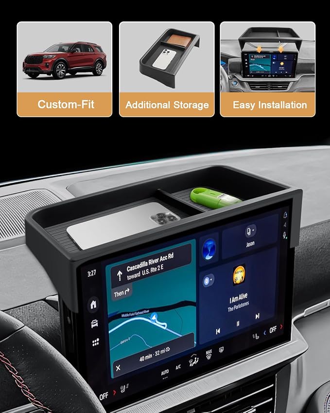 ECOZEN 2026 Explorer Dash Console Organizer - Behind Screen Organizer For 2025-2026 Ford Explorer(Active/ST-Line/Platinum/ST) Accessories - Dashboard Storage Behind Screen Center Console Organizer