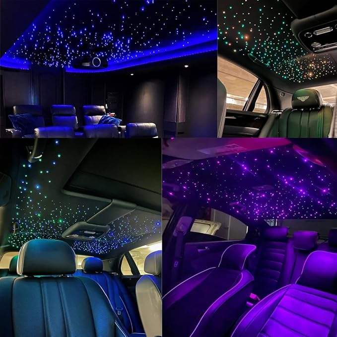 AZIMOM Dual Color 32W 400pcs Fiber Optic Starlight Headliner Kits 0.03in 9.8ft Fiber Strands Sound-Activated APP/Bluetooth Remote Control Home Car Star Ceiling Roof Decor