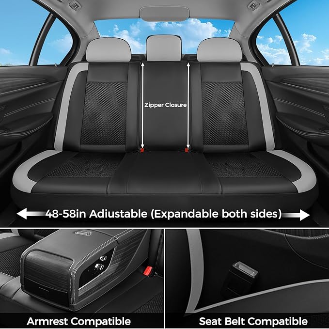 FLORICH Car Seat Covers Full Set, Universal Seat Cover 5 Seats, Automotive Seat Covers with Mesh Leather, Waterproof Car Seat Protector, Breathable Car Seat Cushion for Most Car SUV Truck, Gray