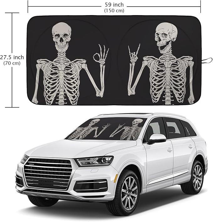 Skull Car Windshield Sun Shade Foldable Sunshade Front Window Cover Sun Visor Protector Accessories (59x27.5 inches)