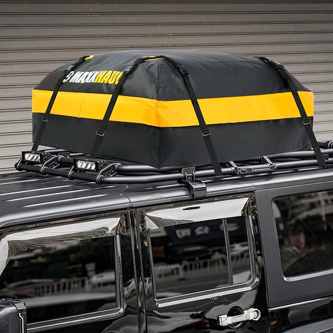 MaxxHaul Waterproof Car Roof Bag (15 Cubic Feet) – Universal Rooftop Cargo Carrier for All Cars/SUVs, Includes Anti-Slip Mat, 8 Straps, 6 Door Hooks & Luggage Lock - Lightweight & Heavy Duty