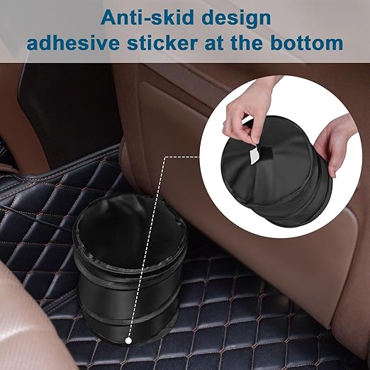 Car Trash Can, 2 Packs Mini Collapsible Pop-up Car Garbage Can, Waterproof Hanging Car Trash Bag with Velcro, Car Trash Bin, Black