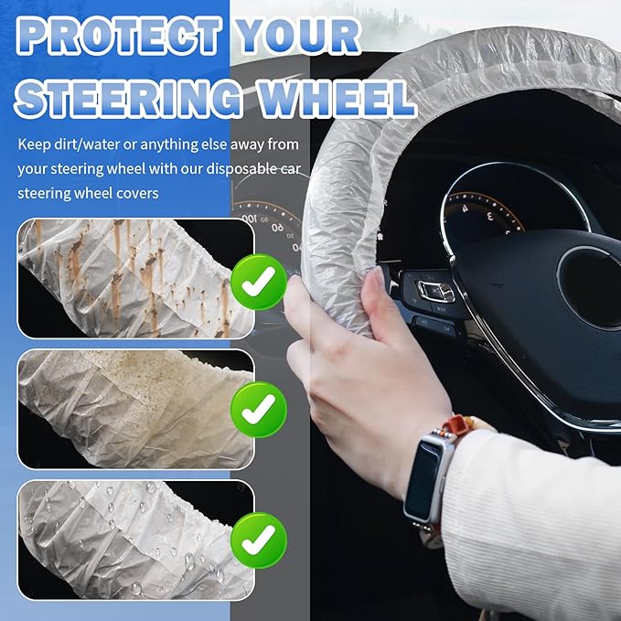 50PCS Upgraded Disposable Steering Wheel Covers with Elastic Band,Thickened Car Steering Wheel Cover for Protecting,LDPE Car Wheels Cover Fits 14.96" Diameter Steerings Wheels (50PCS)