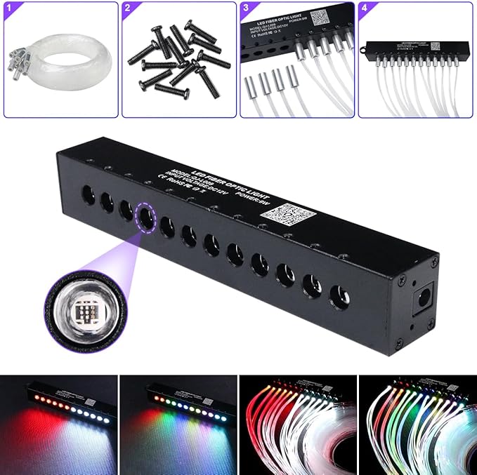 AMKI Dual Color 20W Twinkle Starlight Headliner Kit 800pcs*0.03in 13.1ft Cables+ RGB Meteor Shooting Star Fiber Optic Light Sound Activated APP/Remote Control for Car Roof Home Ceiling