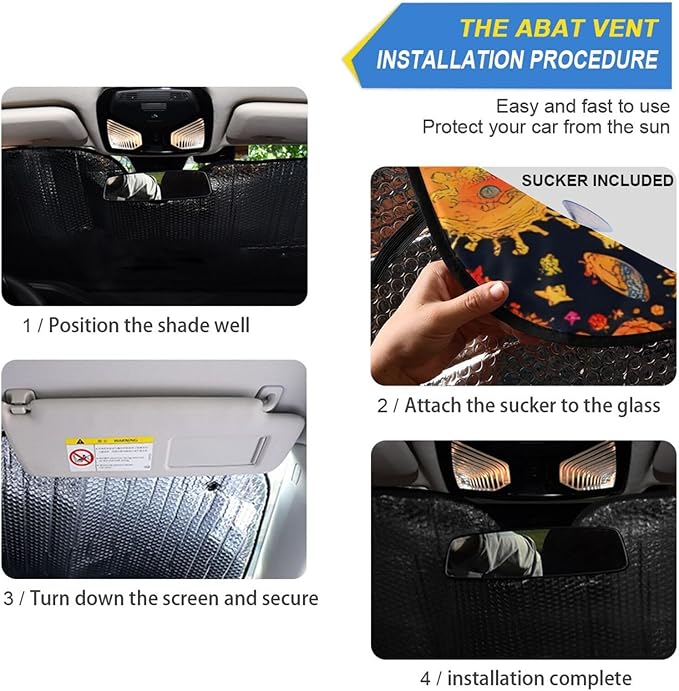 Astrology Sun Planet Stars Windshield Sunshade Car Sun Shade Front Window Shade for Truck SUV Blocks UV Rays Sun Reflector Visor Protector Accordion Folding