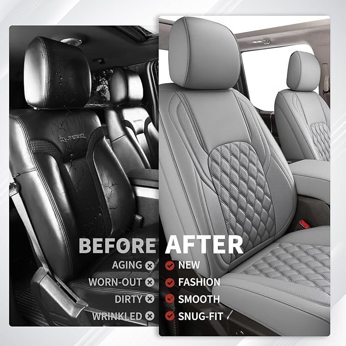 Huidasource Tacoma Front&Back Seat Covers, Gray Leather Car Seat Cushion Cover Accessories Fit for 2016-2023 Double & Crew Cab Toyota Tacoma SR SR5 Limited TRD Sport/Pro/Off Road(Full Set/Gray)