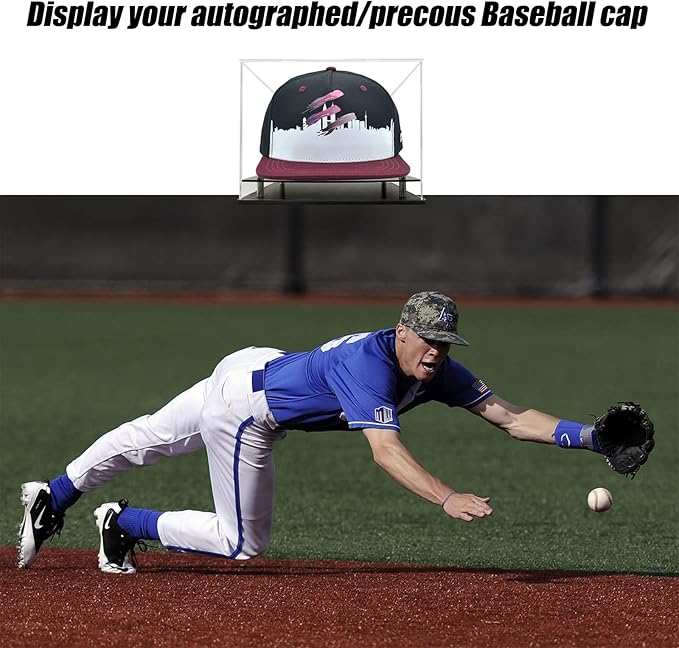 Clear hat Display case for Baseball,Acrylic Cap Holder Stand for Baseball, Football or Snapback Caps,Mini Helmet.Baseball Cap Display case with Metal feet Base(mountable)