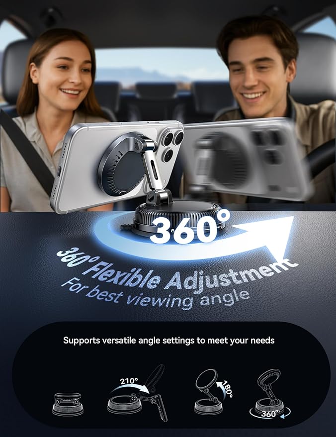 JOYROOM Only for iPhone 15W Magsafe Car Charger with Vacuum & Gel Strong Suction, 360° Vacuum Magnetic Car Phone Holder Charger, Car Mount for iPhone 17 Pro Max Air 16 15 14 13 12, Blue