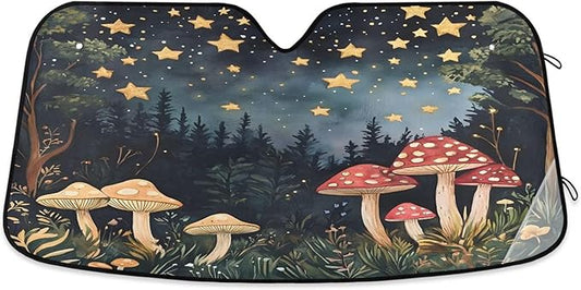 xigua Whimsical Mushrooms Car Windshield Sunshade Foldable Front Window Sun Visor Protector for Car,SUV,Truck - Keep Vehicle Cool,55 x 27.6 Inch