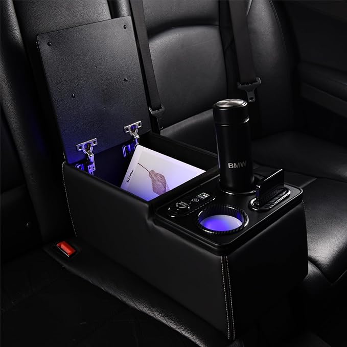 Coverado Car Center Console, Universal Rear Bench Seat Console, Back Seat Car Organizer, Automotive Center Console with Cup Holder & Phone Holder, Central Armrest Box (Update, Black)