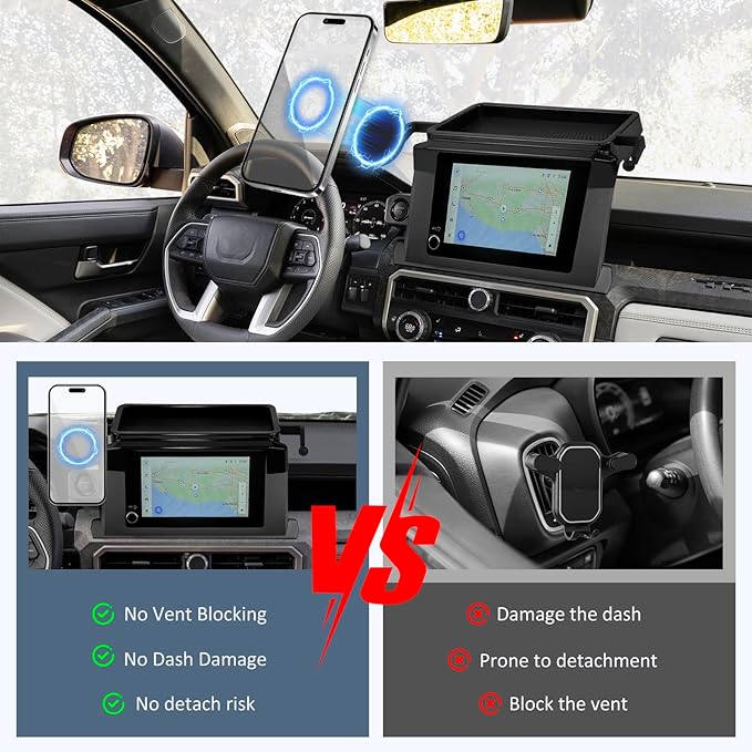 Car Phone Holder for Toyota Tacoma 2024 2025 With Center Console Organizer-for MagSafe Magnetic Cell Phone Mount for Tacoma Accessories 8 inch Touchscreen - Strong Magnets for iPhone (NOT FIT 14 inch)