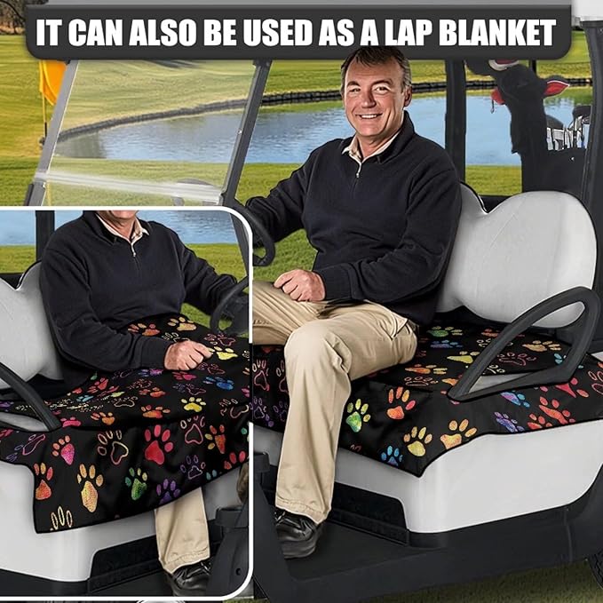 Biyejit Golf Cart Seat Covers with 4 Pockets Golf Cart Seat Towel Blanket Fits 2-Seat Golf Carts, Golf Cart Accessories