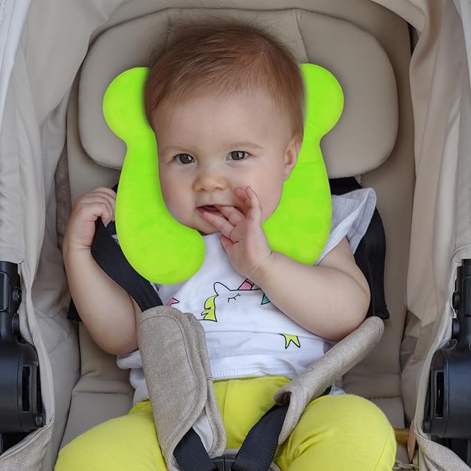 Baby Travel Pillow, Upgrade U-Shape Infant Pillow for Car Seat Pushchair and Stroller, Soft Comfortable Sleep Cushion for Kids Newborn and Toddler -Light Green
