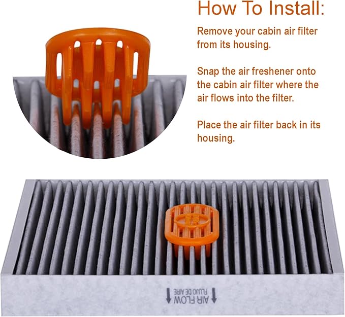 PUREFLOW Cabin Filter Air Freshener with Odor Eliminator – Fits on Most Car, Truck, and SUV Cabin Air Filters - Tropical Peach (Pack of 2)