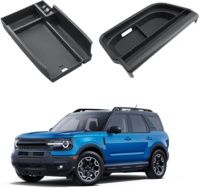 ECOZEN Center Console Organizer Set For 2025 Ford Bronco Sport - 2 Pcs Armrest Box Storage Tray + Behind Screen Organizer Tray For Bronco Sport 2025 Accessories - Premium ABS Durable(Not For 2026)